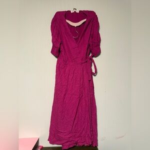 Anthropologie Pink Ruched Wrap Midi Dress sz 8